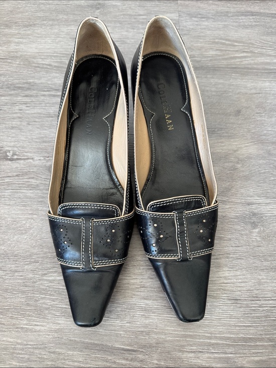Cole Haan Shoes - Cole Haan Black Leather Square Toe Low Heels with Contrast Stitching